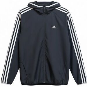 Adidas Black Hoodie with White Accents Zip Up Windbreaker Track Jacket Sz L